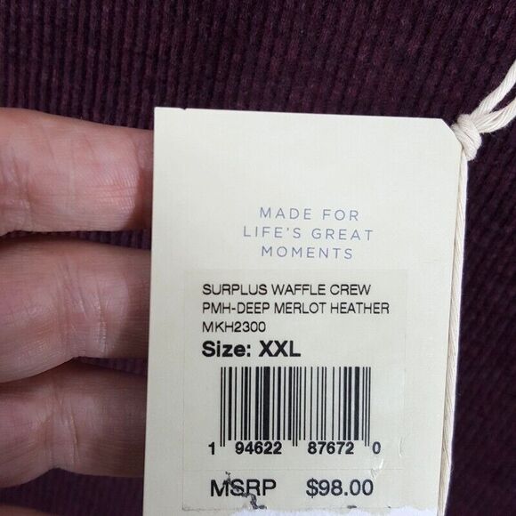 FAHERTY Shirt Mens XXL Burgundy Pullover Surplus Waffle Crew Merlot Thermal $98 - Picture 3 of 7